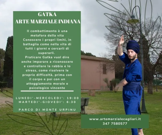 Lezioni di Gatka al Parco - Estate 2024 Locandina lezioni di Gatka al Parco di Monte Urpinu estate 2024